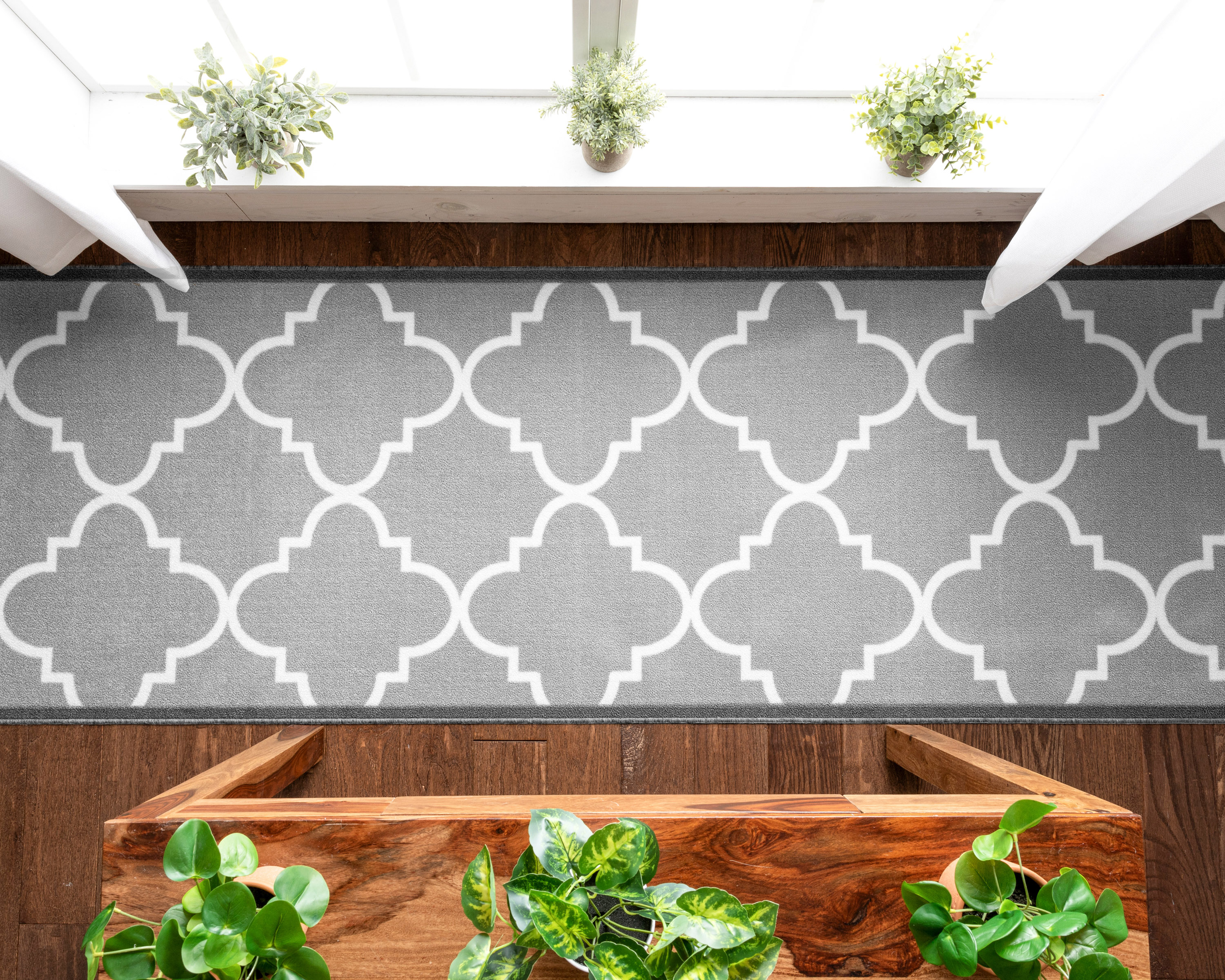 Well Woven 2' x 7' Runner Non-Slip Moroccan Trellis Low Grey Rug
