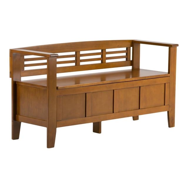 Simpli Home Adams Wood 48" Contemporary Entryway Bench in Light Avalon Brown
