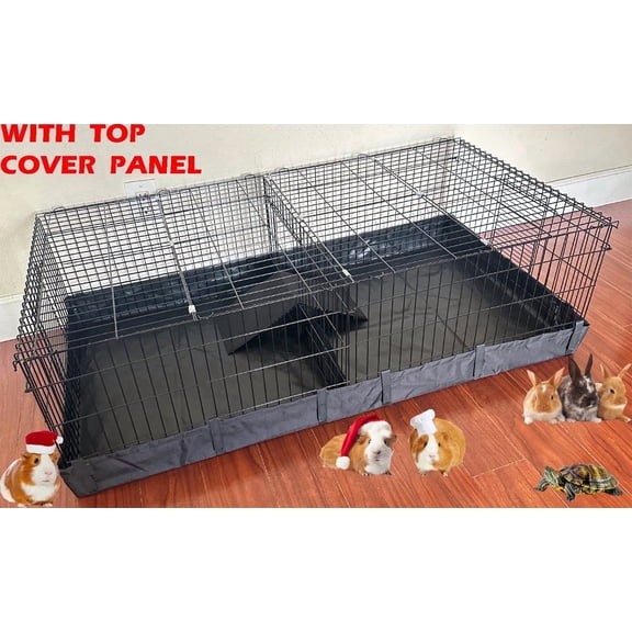 47" Extra Large Guinea Pig Dwarf Rabbit Habitat Yard With Top Cover Hamster Turtle Critters Cage Center Divider with Door Ramp Mouse Mice Bunny Enclosure with Waterproof Bottom Canvas