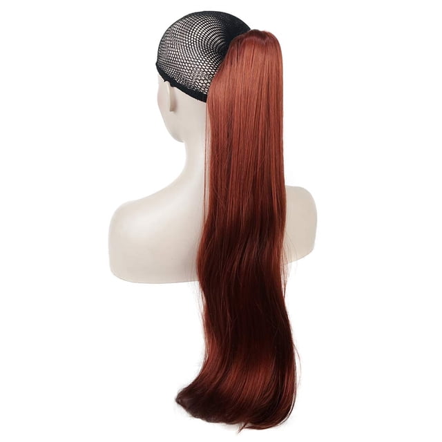 Lydell Postiche Queue-de-Cheval à Griffes à Clip, Style Droit Long de 24 Pouces, Extension de Cheveux Synthétique avec Pince Mâchoire/griffe (130 Rouge Renard)