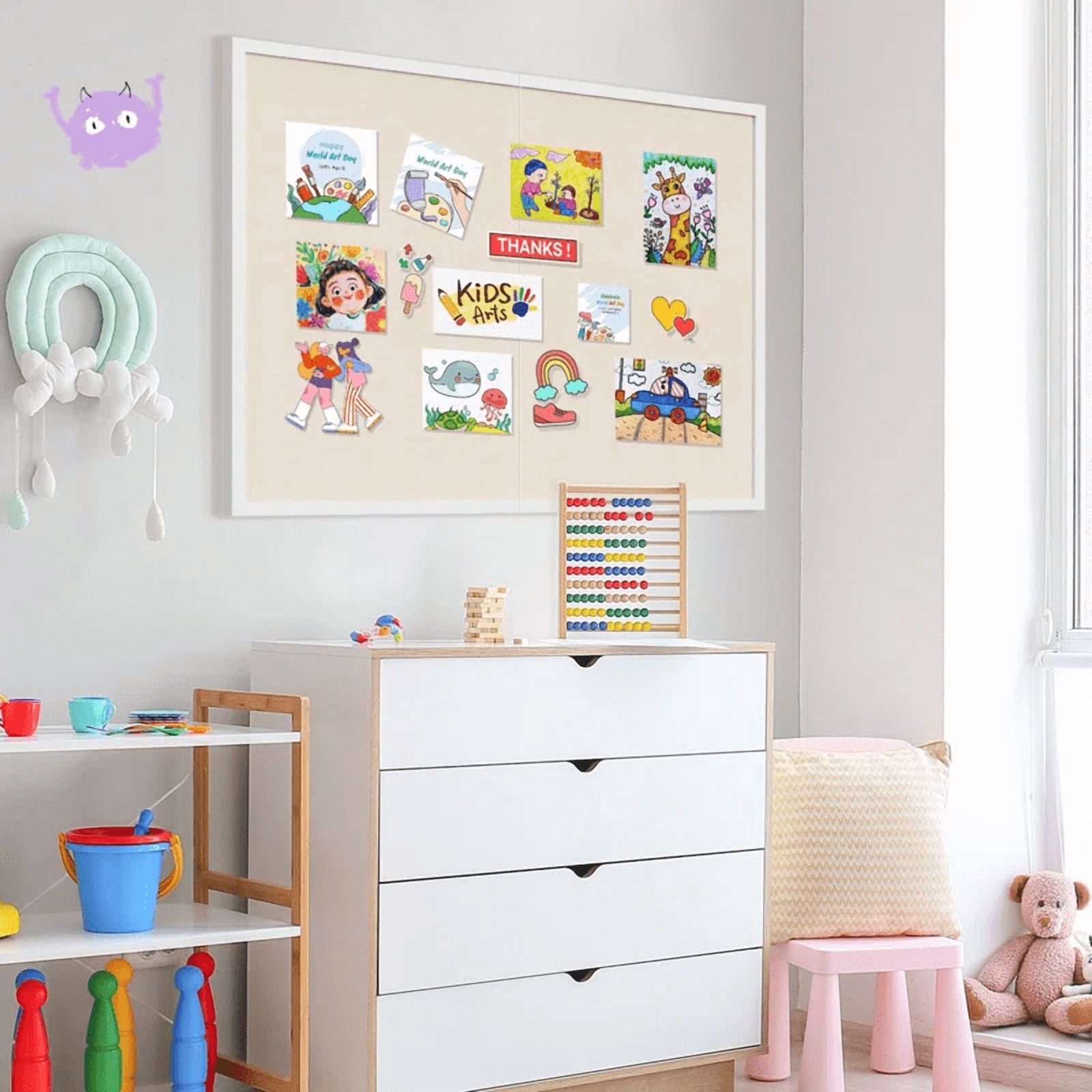Cork Board,With Linen 48*36 Inch Foldable Bulletin Board Office Decor Vision Board Light For Wall School Office Bedroom,White