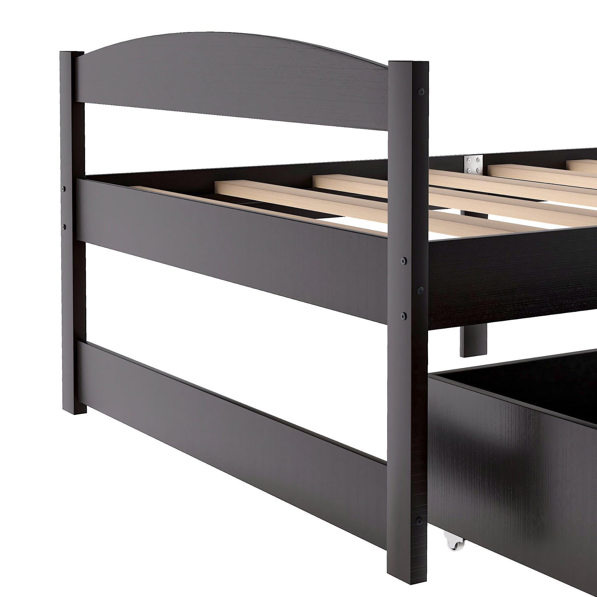 PORKISS Twin Bed Frame with 2 Storage Drawers, Espresso Twin Size Platform Bed with Wood Slat Support, No Box Spring Needed, Wood Bed Frame for Kids, Teens, Guest Room