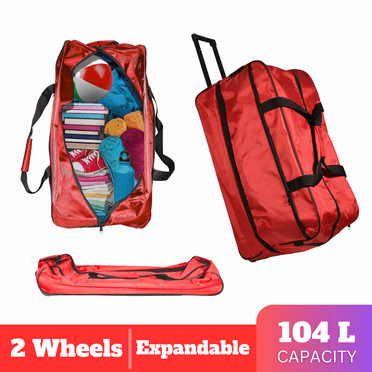 27.5 IN Expandable Suitcase Duffle Bag Wheeled Large Foldable for Travel Moving Overnighter Luggage Moving, Red