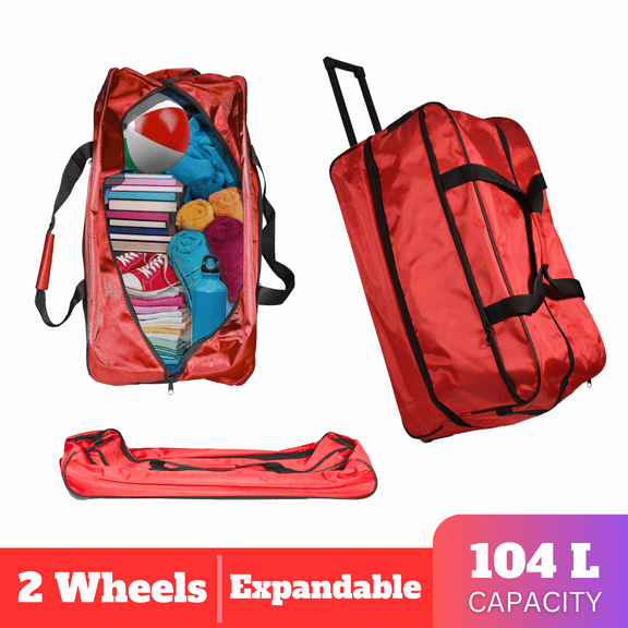 27.5 IN Expandable Suitcase Duffle Bag Wheeled Large Foldable for Travel Moving Overnighter Luggage Moving, Red