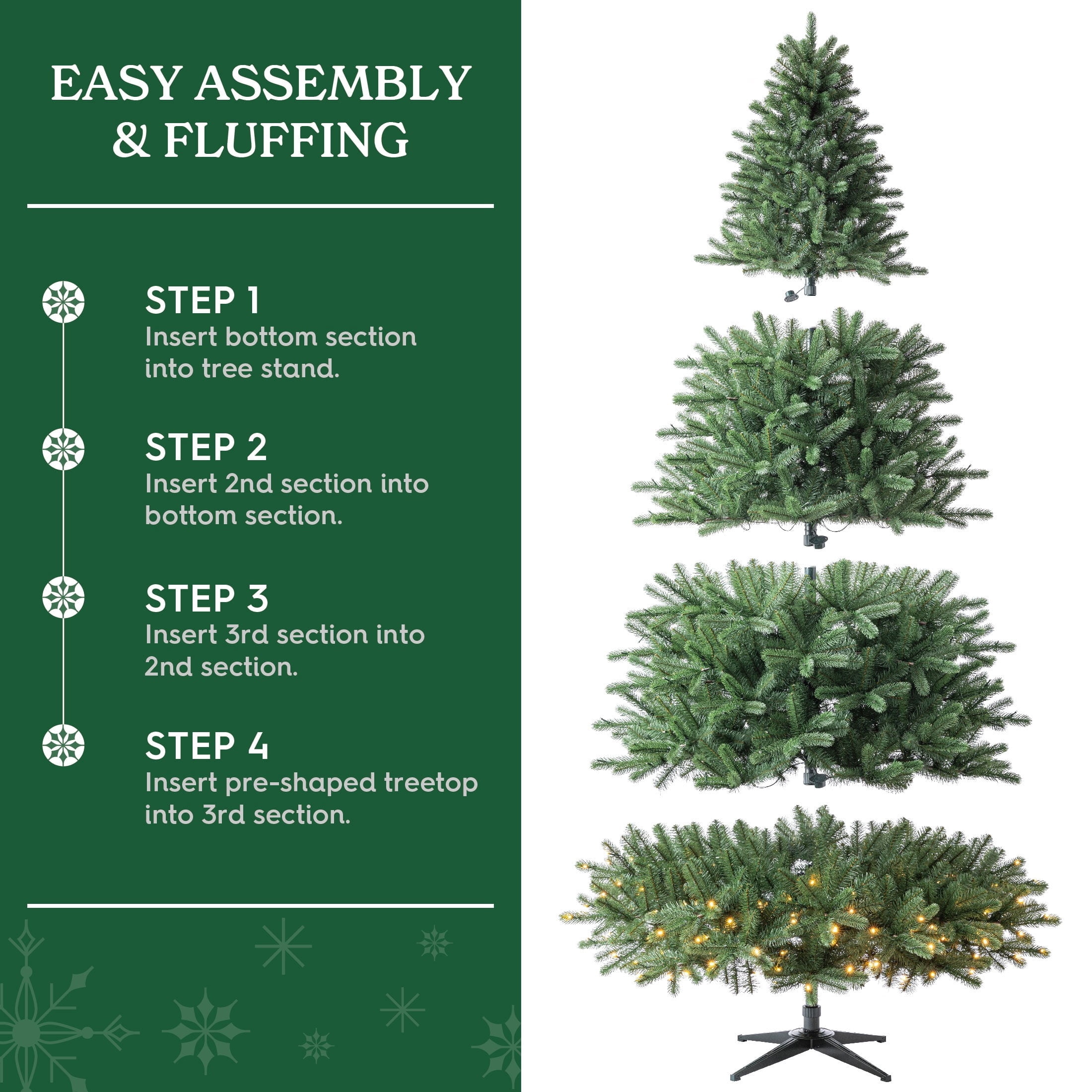 9' Pre-Lit Birchwood Fir Green Artificial Christmas Tree with 700 Warm White Twinkle LED Lights, Quick Set, and Stand, by Holiday Time