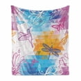 thumbnail image 1 of Dragonfly Soft Flannel Fleece Blanket, Beetle Dragonfly Bird Shapes over Geometrical Angled Bound Triangle Forms Graphic, Cozy Plush for Indoor and Outdoor Use, 50" x 60", Multicolor, by Ambesonne, 1 of 6