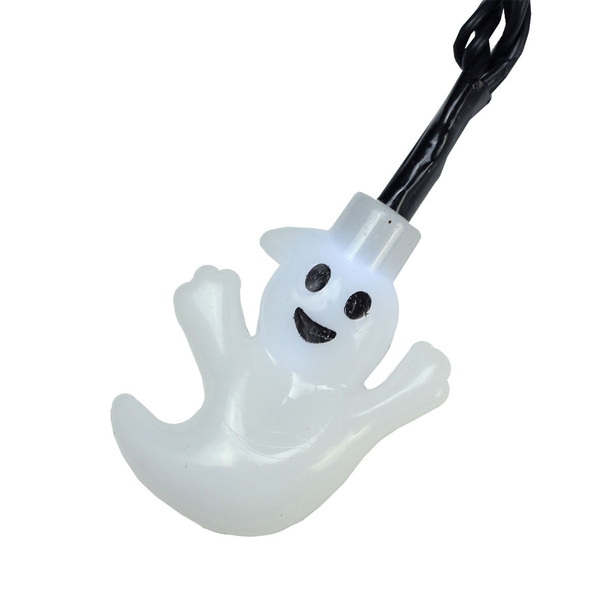10 White Ghost LED Novelty Halloween Lights 3.8 ft Black Wire