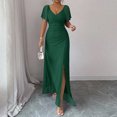 thumbnail image 5 of Laqbezok Evening Gown Dress, Women's V-Neck Mesh Flare Sleeve Formal Maxi, Elegant Ruched Bodycon Party Wedding Guest Dress with Split Hem, 5 of 5