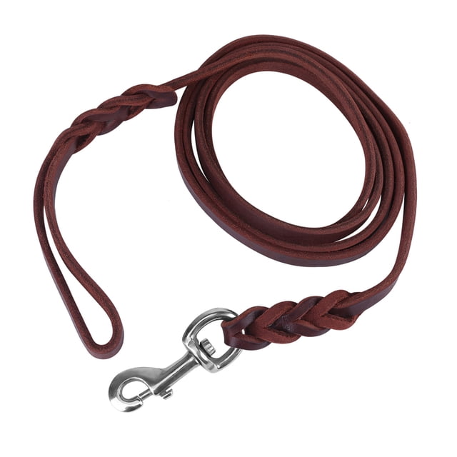 Pet Dog Leash, Braided Cowhide Leather Lead Rope for Walking Running Training, with Lobster Clasp for Medium Sized Dogs
