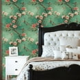 thumbnail image 5 of Boho Peel and Stick Wallpaper Cherry Blossom Branches Birds Teal Vintage Asian Wall Mural 23.6in x 9.8ft Self Adhesive Removable Wall Paper Renter Friendly Wallpaper for Bedroom Kitchen Farm, 5 of 8