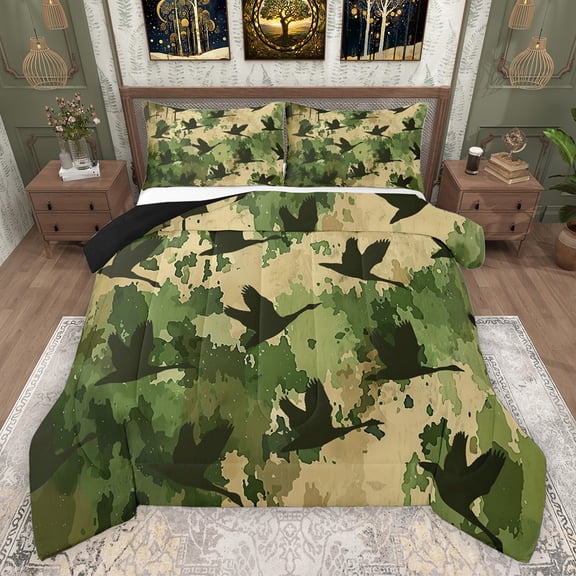 Homewish Animal Mallard Duck Bedding Comforter Set 2pcs for Boys Girls,Abstract Camouflage Camo Twin Comforter Sets Microfiber,Retro Vintage Aesthetic Breathable Bedding Set