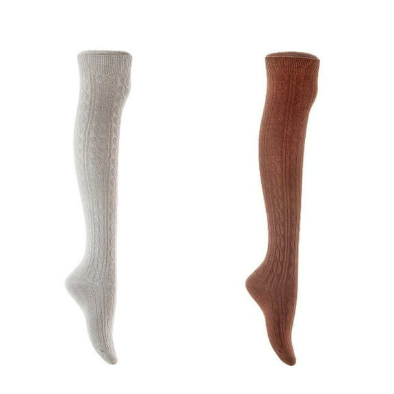 Lian LifeStyle Women's 2 Pair Adorable Comfortable Soft Thigh High Over Knee High Cotton Socks Size 6-9 L1024 Light Grey,Coffee