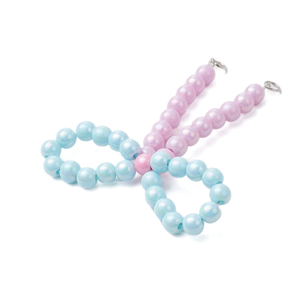 20sets Opaque Acrylic Beads with Brass Crimp Beads and Iron Open Jump Rings Pendamts Bowknot Colorful 67x55x6mm Hole: 3.5mm