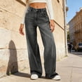 thumbnail image 4 of WERYOUNG Women's Casual Pants Solid Color High Waist Everyday Wear Relaxed Fit Wide Leg Denim Trousers Club Party Soft Breathable Jeans, 4 of 6
