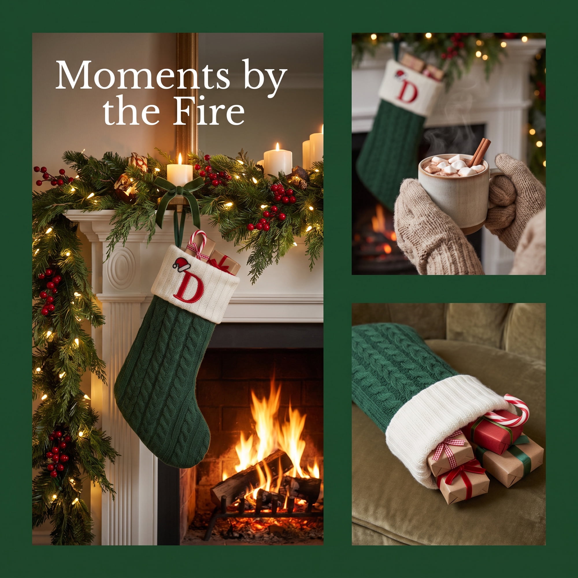 Unique Bargains Christmas Luxury Grand Hearth Accent Stocking Green Letter D 8"