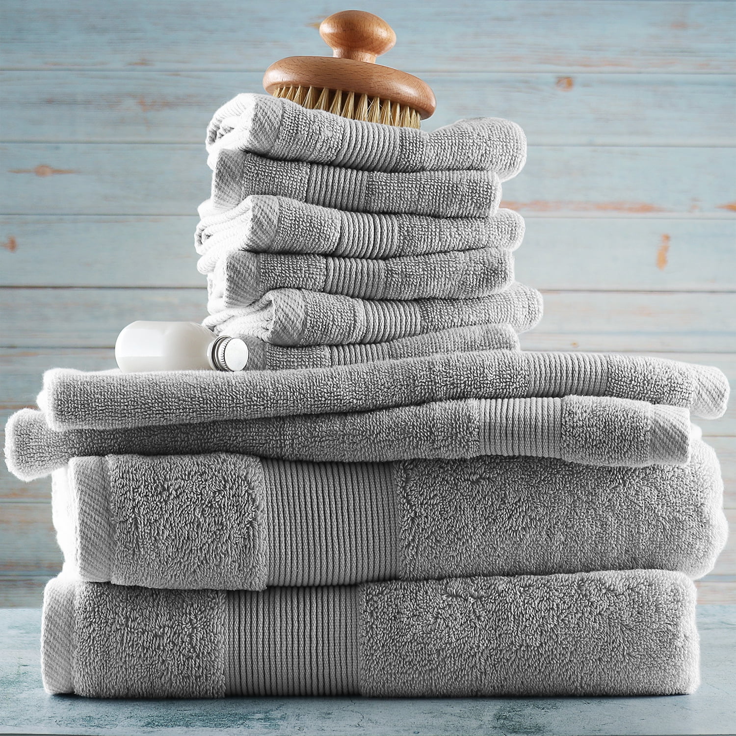 Hearth & Harbor Bath Towel Collection, 100% Cotton Luxury Soft Set of 2 Bath Towels, 2 Hand Towels & 6 Washcloths - Gray