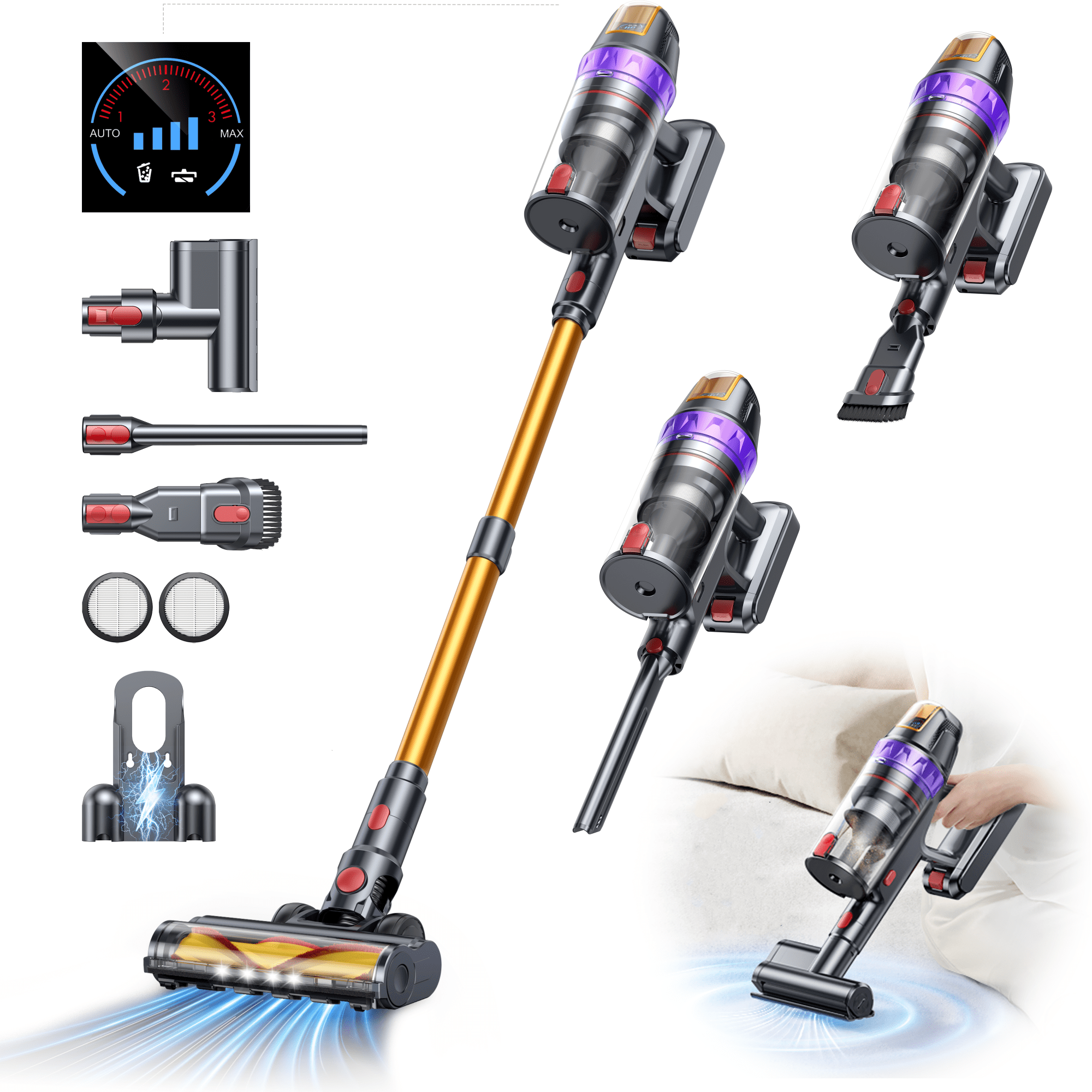 Buture VC90 Mattress Mite Removal Cordless Stick Vacuum Cleaner, 650W 65KPA Strong Suction, 60Mins Runtime for Carpets Pet Hairs Hard Floor