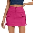 thumbnail image 4 of WEAIXIMIUNG Trendy 2024 Women Skirts Knee Length Low Waist Cargo Skirt Women Button Mini Cargo Skirt With Pocket A Line Skirt Hot Pink M, 4 of 5