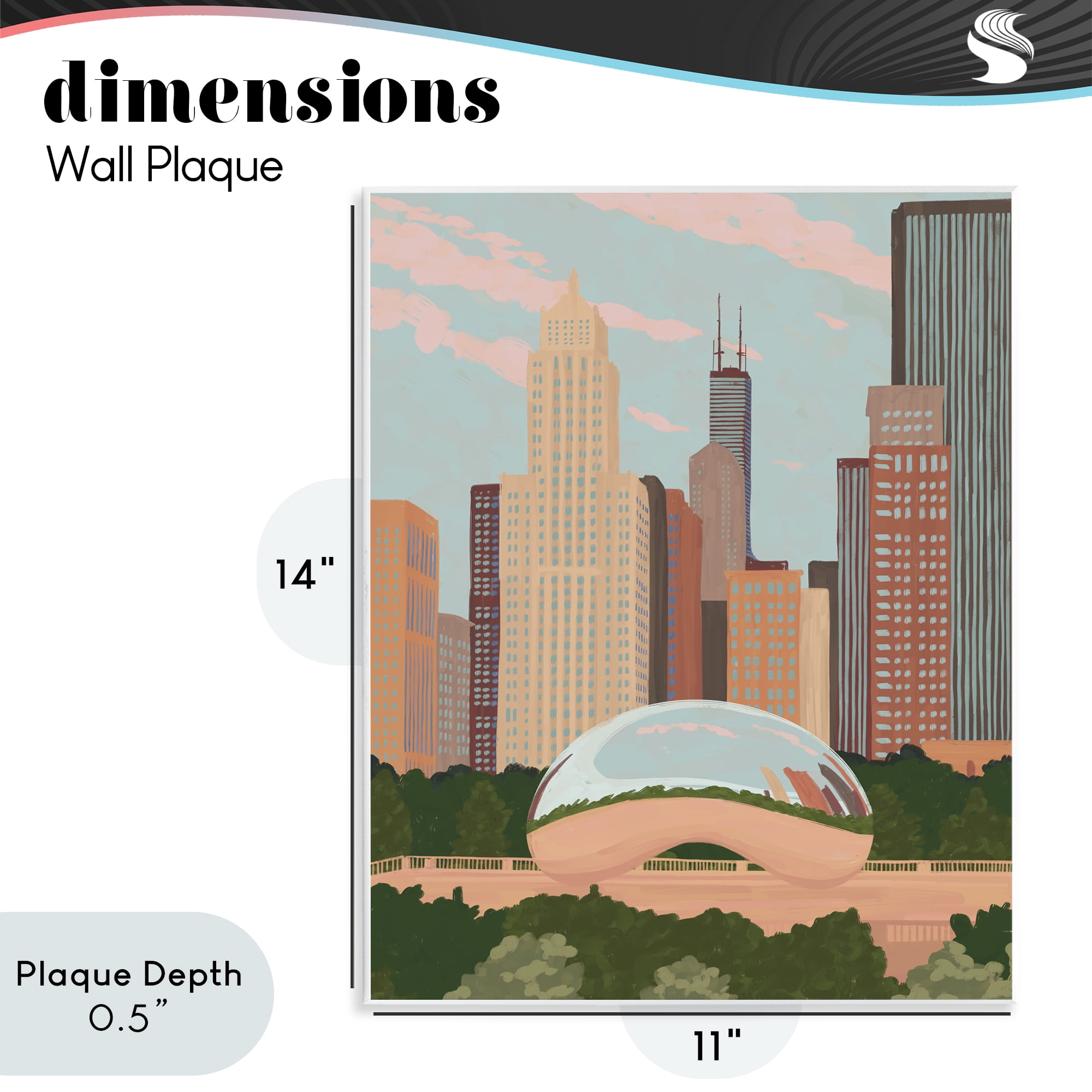 Stupell Industries Chicago Bean Cityscape Wall Plaque Art, design by Veronica Lara