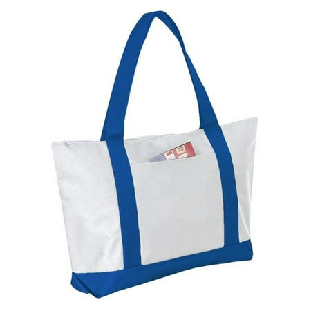 Royal Bag - Stlish Two Tone Polyester Tote Bag with Zipper Closure (Royal)