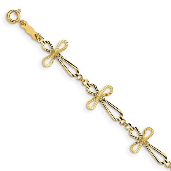 Diamond2Deal 14K Yellow Gold Diamond-Cut Open Cross Bracelet for Men 7.5"