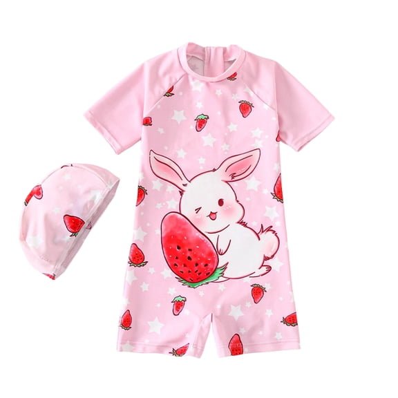 JFOPQVSM Children Comfortable Breathable Skin Friendly Short Sleeved Swimsuit Fashionable Printed Zipper Swimsuit