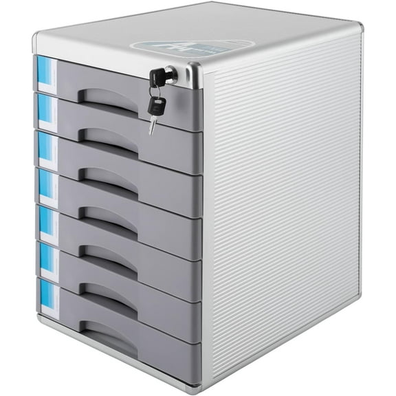 Desk Organizer with 7 Drawers, Lockable Aluminum Alloy Desktop Drawers Organizer, Filing Case Literature Organizer for Home & Office