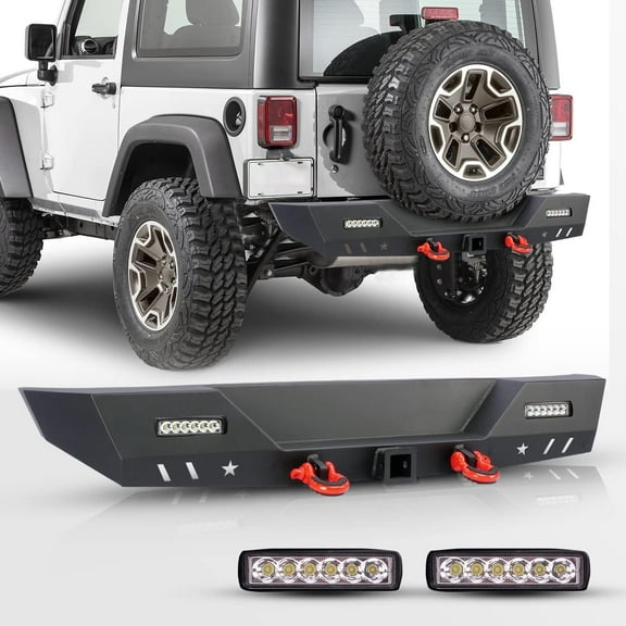Rear Bumper for Jeep 2007-2018 Wrangler JK/JKU Unlimited Offroad Steel Bumper with 2X Fog Lights & Hitch Receiver & 2x D-ring For Jeep Wrangler 07-18 JK Wrangler Rubicon Sport