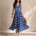 thumbnail image 2 of Lopecy-Sta Womens Dresses Sleeveless V Neck Button Front Polka Dot A Line Midi Dress Flowy Chiffon Hem Summer Holiday Outdoor Casual Dress, 2 of 7
