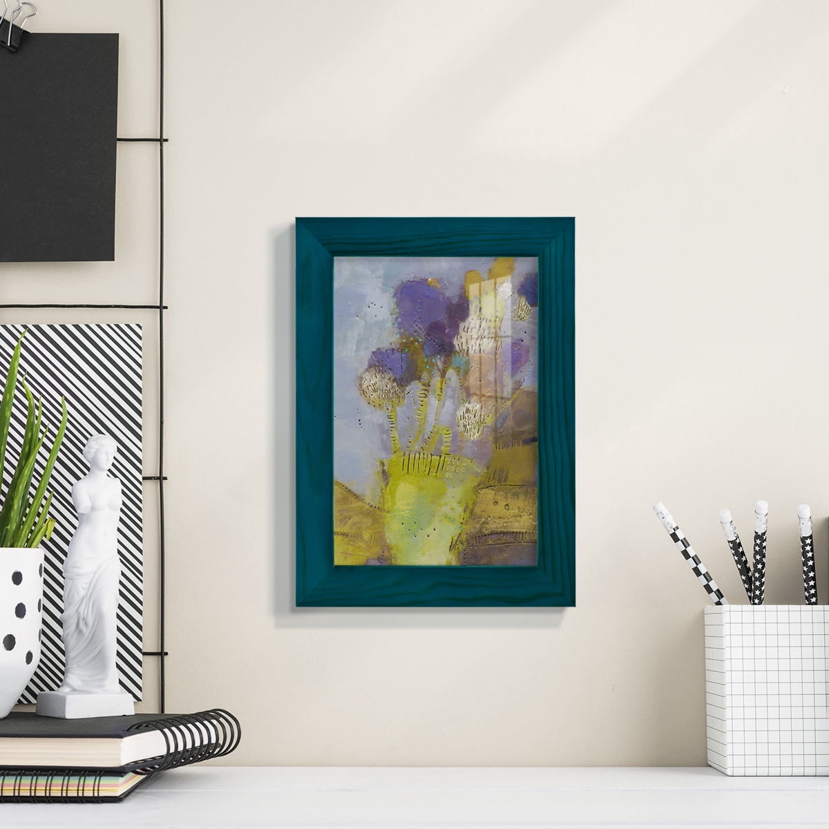 Blumen II -Framed Print w/glass-Ocean Blue