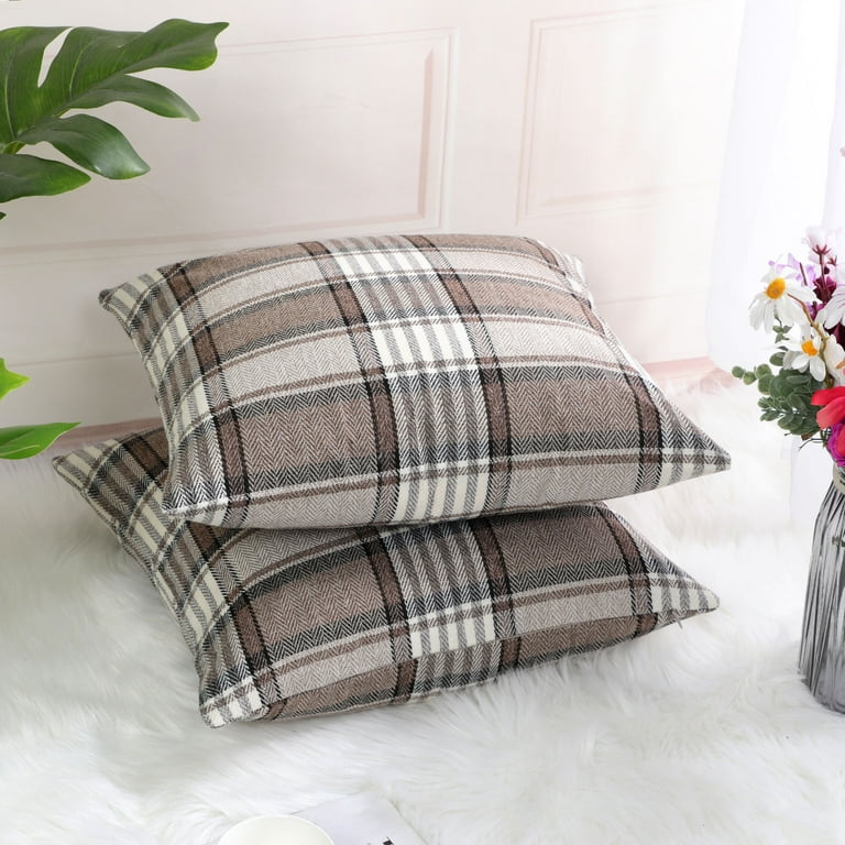 PiccoCasa 2Pcs Buffalo Check Plaid Throw Pillowcases Cotton Linen Cushion Covers Brown Grey 18 x18 Walmart