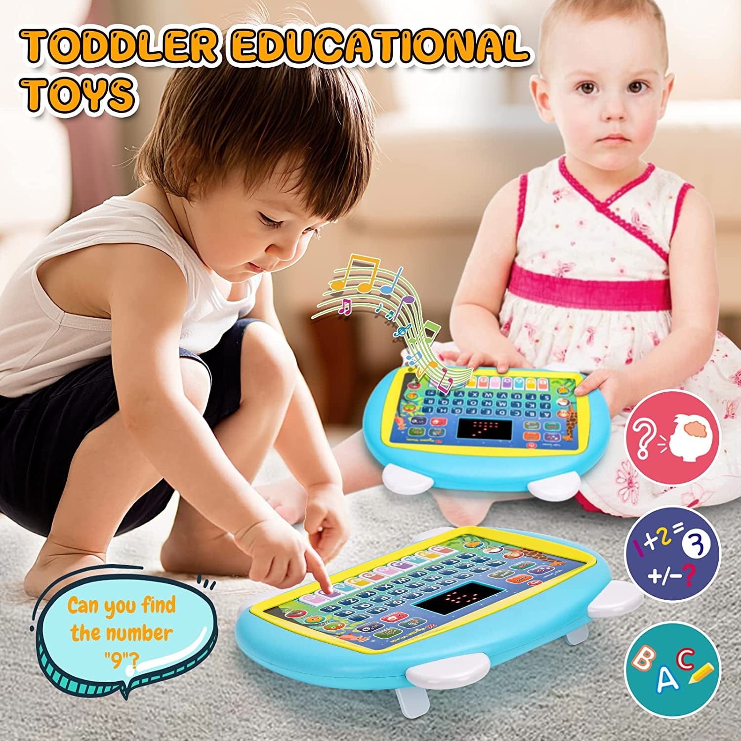 Baby Tablet Toy for 1 2 3 Years Old Boys Girls, Educational Kids Tablet Learning Pad with LED Screen, Interactive Toy for Numbers, Animals Maths, Christmas Birthday Gift for Infants Toddlers Kids