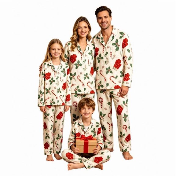 Shadoumai Christmas Family Matching Pajamas Long Sleeve Button Down Pj Set