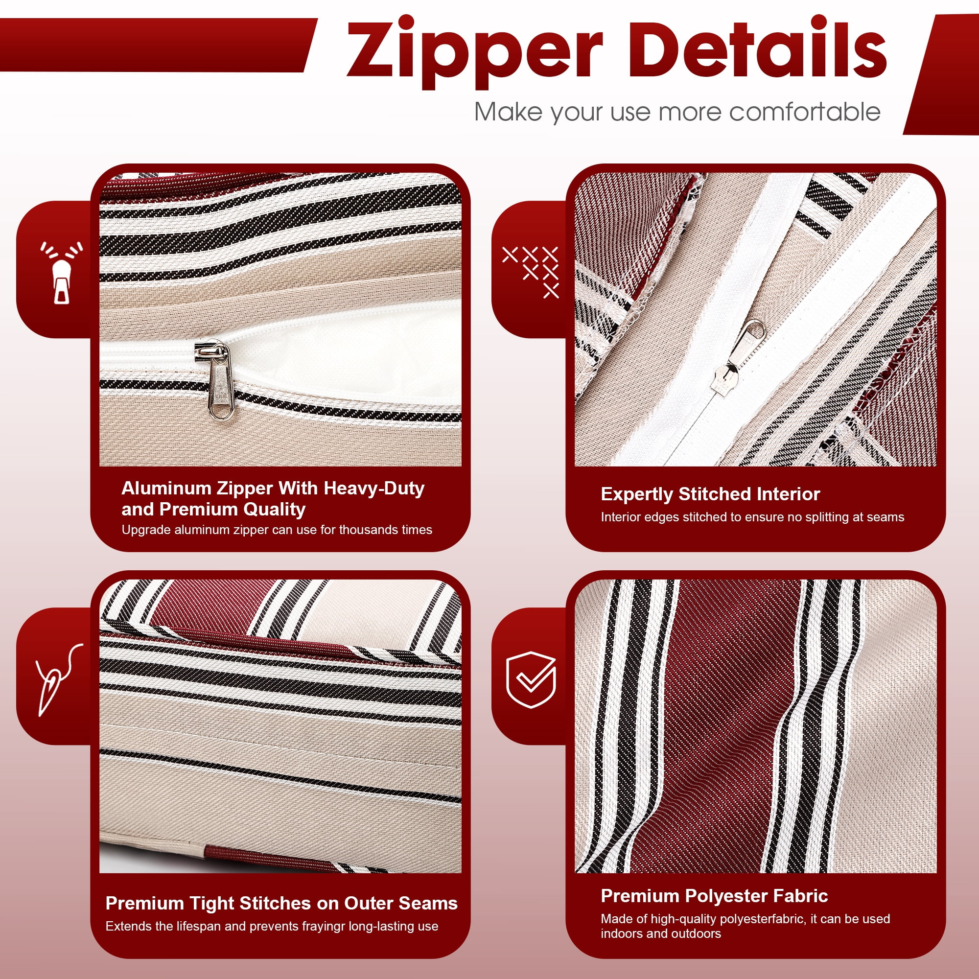 Outdoor Deep Seating Cushion Set, 24" x 24", Waterproof & Fade Resistant Patio Furniture Cushions with Handle, Deep Seat and Back Cushion for Chair and Sofa (2, Red Stripe)