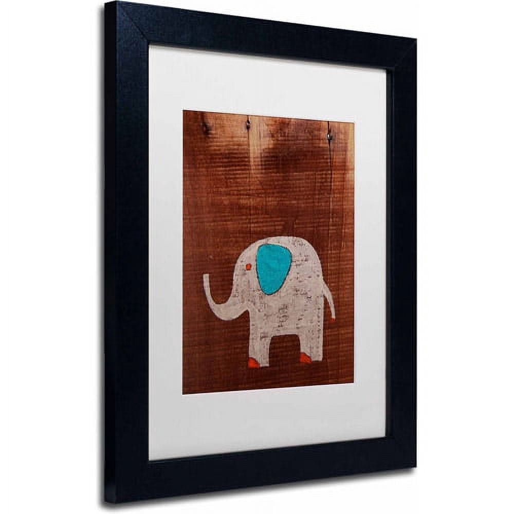 Trademark Fine Art "Elephant on Wood" Canvas Art by Nicole Dietz, White Matte/Black Frame