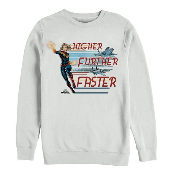 Men's Marvel Captain Marvel Higher Mantra Cartoon Sweatshirt White 2X Large