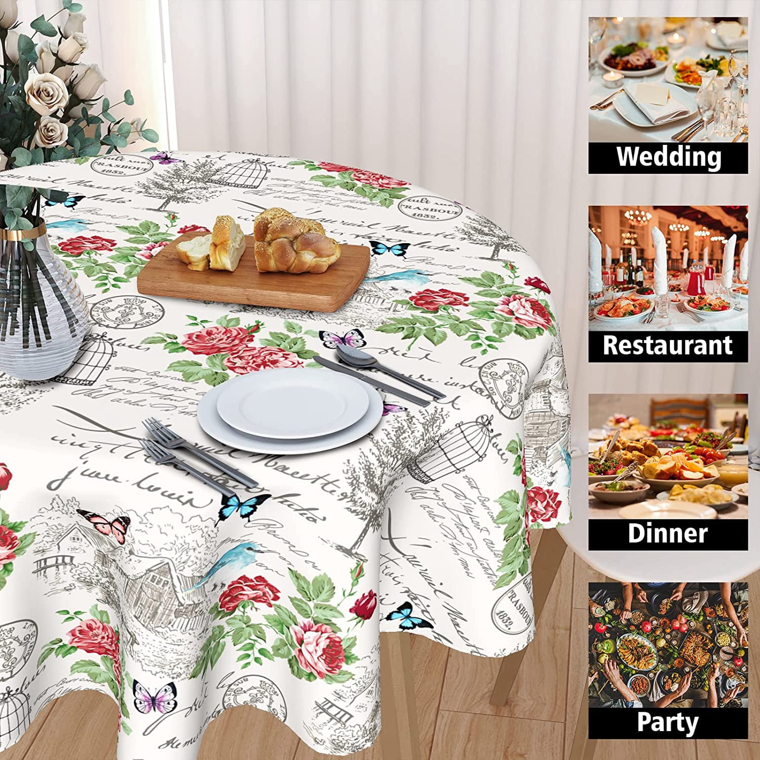 Essence Of Europe Gifts Blue & White Round Oktoberfest Tablecloth 54\"\" – Reusable Polyester Bavarian Table Cover For Oktoberfest Decorations & German Party Supplies
