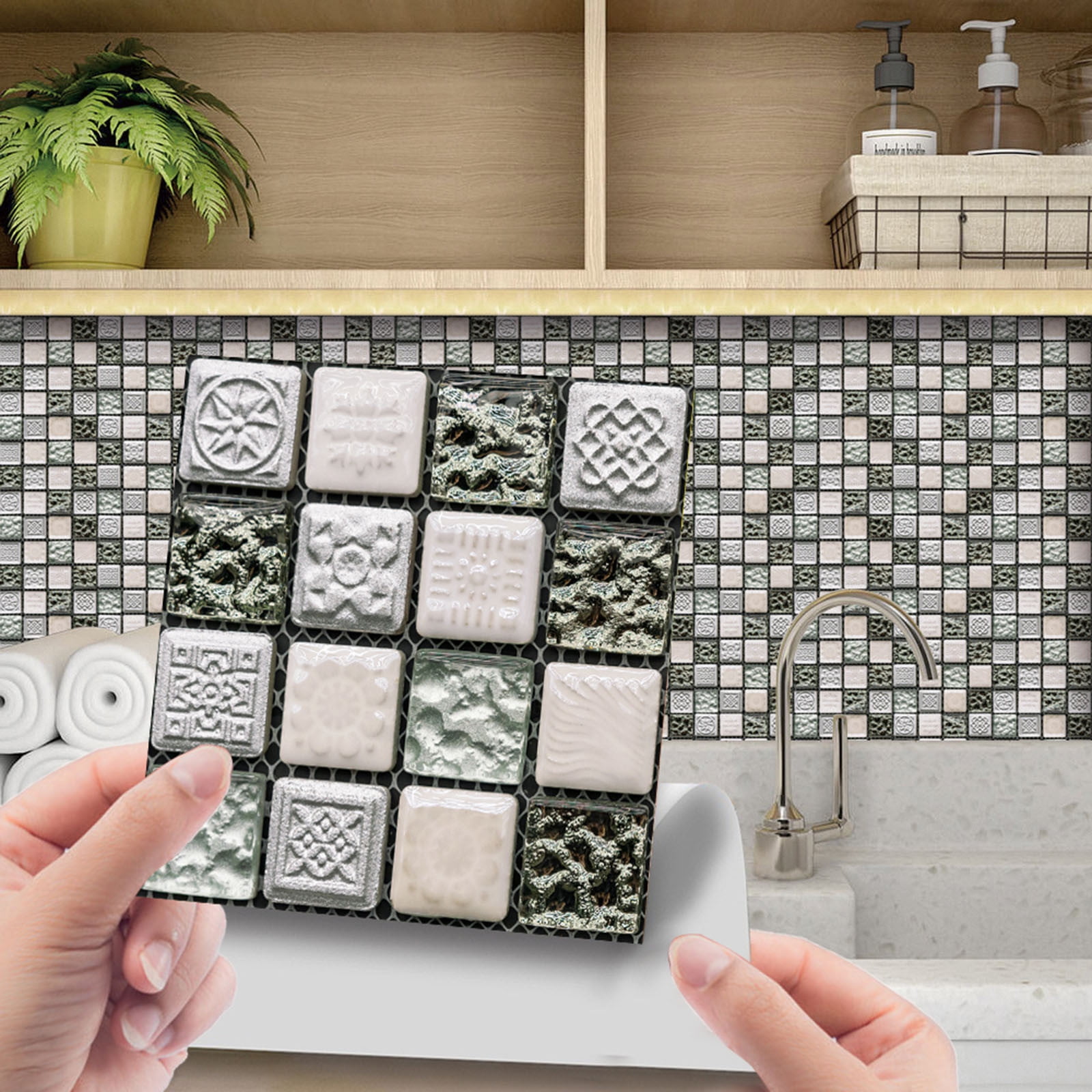 10PC Kitchen Tile Stickers Bathroom Mosaic Sticker Self-adhesive Wall Home Decor 