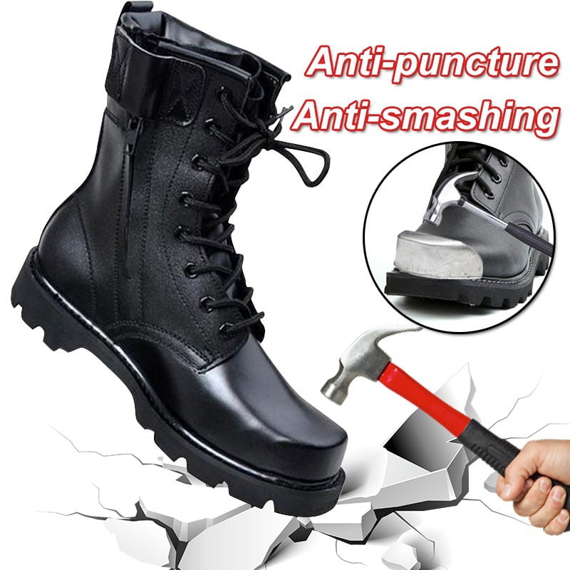 Men Safety Shoes Military Steel Toe Work Boot Hiking Anti-Puncture Slip On Boots 