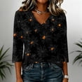 thumbnail image 4 of Trgacdwlo Vintage Ghost Pattern Womens Halloween Shirts V Neck Womens Tops 3/4 Sleeve Funny Ghost Graphic Fall Tunic Shirts for Women, 4 of 5