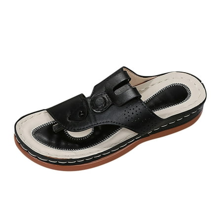 

TOYFUNNY Womens Boho Round Toe Cutout Wedge Flip-Flops Sandals