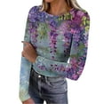 thumbnail image 2 of EchfiProm Tops for Women Ribbed Fall Long Sleeve Crew Neck Floral Womens T-Shirt, 2 of 8