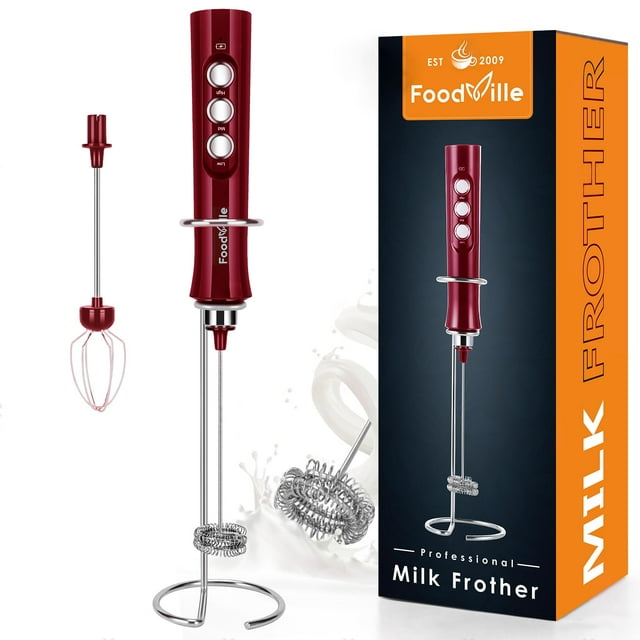Espumador de leche FoodVille MF02 recargable con batidor de acero inoxidable