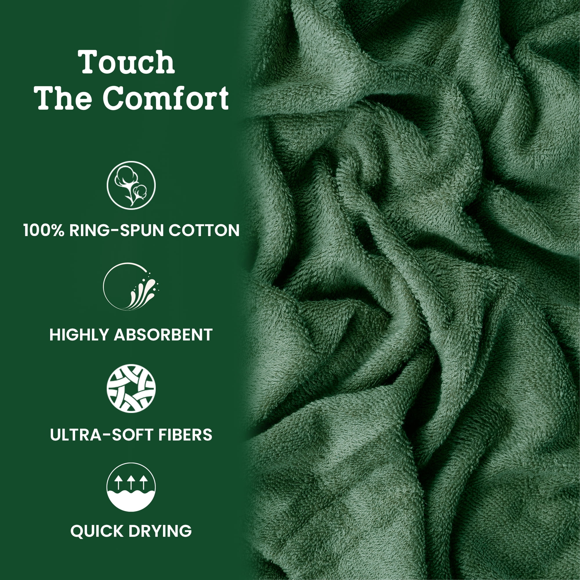 Casa Lino 6Pc Hand Towels for Gym & Spa (24" x 16") 100% Cotton, 400GSM, Ultra Soft & Absorbent (Malachite Green)