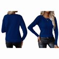 thumbnail image 2 of Womens Trendy Casual Crewneck Long Sleeve Cable Knit Light-Weight Oversized Fall Sweaters Pullover Tops Dark Blue M, 2 of 7