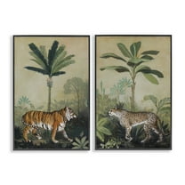 Stupell Industries Tiger Cheetah Jungle Forest Animals Painting Black Framed Art Print Wall Art, 16 x 24, Set of 2