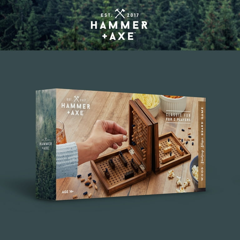 Hammer + Axe™ Wood Sinking Ships Board Game with Classic Fun for 2 Players,  237-pieces, Dark Wood, Age 14+ 