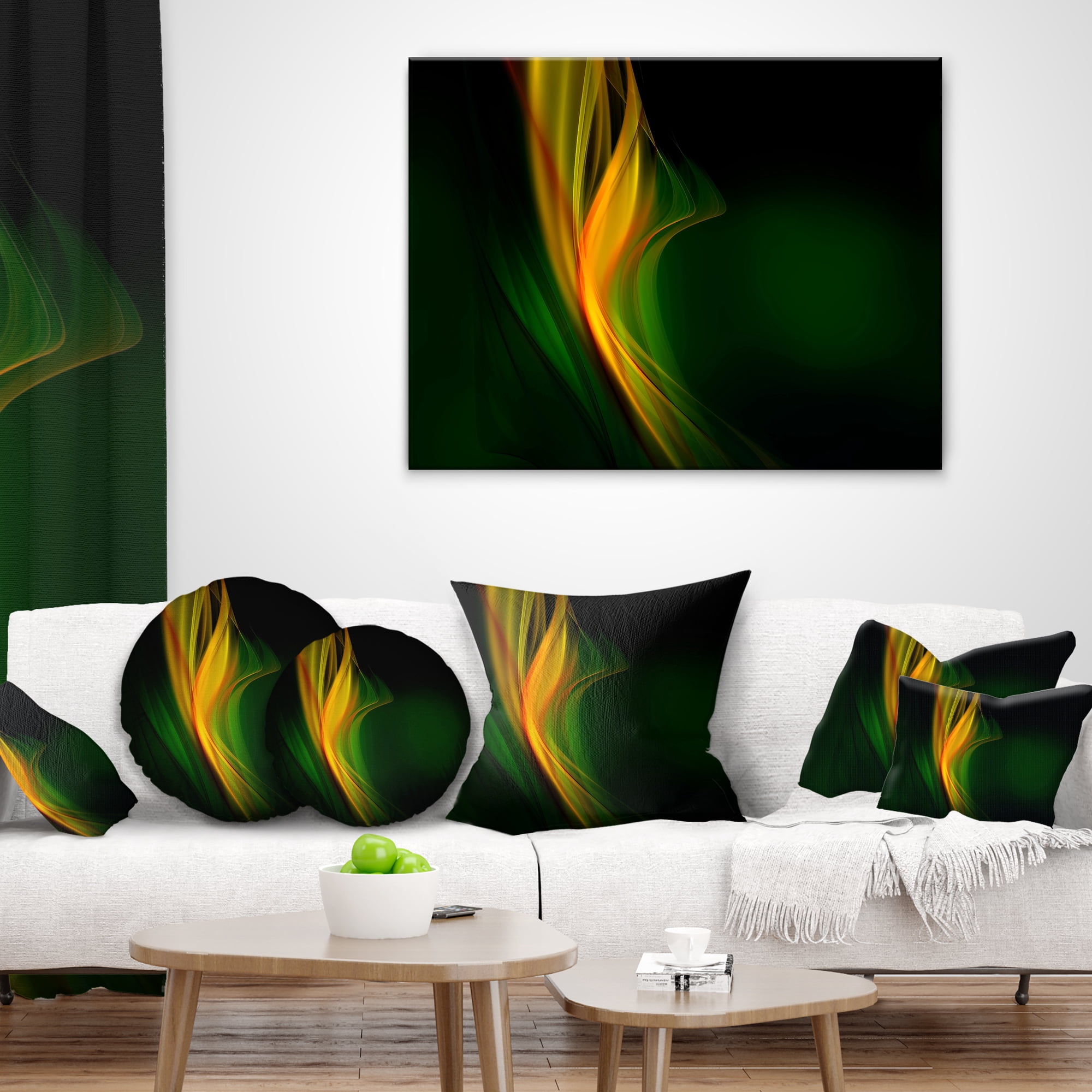 Designart Green Gold Upright Waves - Abstract Throw Pillow - 18x18