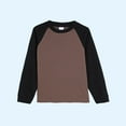 thumbnail image 2 of SERTG Big Boys Girls Raglan Contrast Top Sporty Long Sleeve Sweatshirt Comfortable Fall Winter Playful Shirt for Kids 1-15 Years(Brown,2 Years), 2 of 5