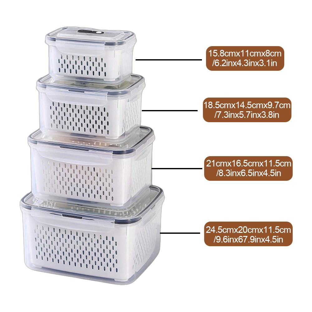 SharkTRUE Fruit Storage Containers for Fridge,Produce Storage Containers with Lid,Airtight Multipurpose Fruit Container with DraBasket & Removable Colander for Keeping Salad Berry Vegetables Fresh